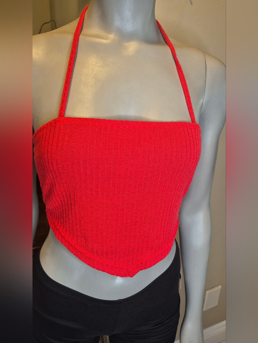 Red Knit Halter Crop Top - Women